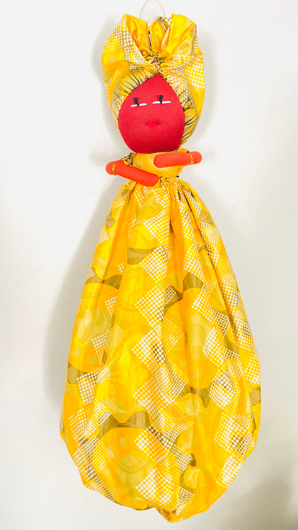 Bisi Yellow Batik Handmade African Plastic Bag Lady Holder
