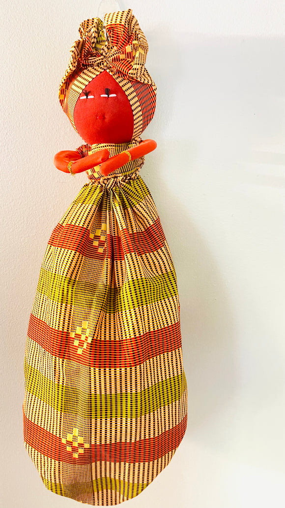 Bisi Tri Kente Print Handmade African Plastic Bag Lady Holder