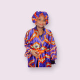 Ankara Satin Robe and Hair Bonnet Set