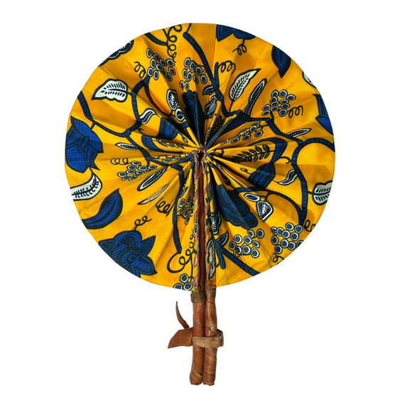 African Yellow Blue Floral Ankara Fan