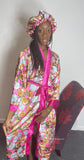 Floral Satin Robe and Bonnet