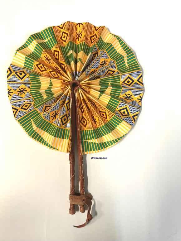 Yellow Kente Small Foldable African Ankara Fan