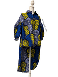 Blue Yellow Hi-Lo button-down African Print Blouse tunic
