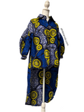 Blue Yellow Hi-Lo button-down African Print Blouse tunic
