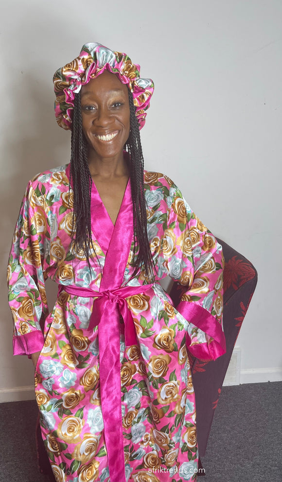 Satin robes with matching Hair bonnet sets