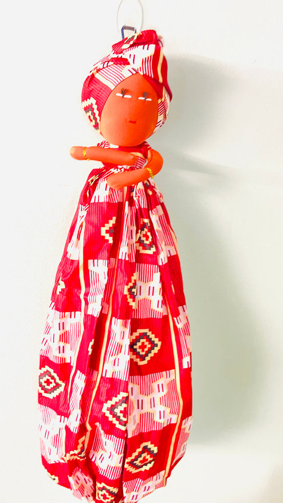 Bisi Red Handmade African Plastic Bag Lady Holder