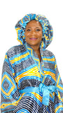 Cyan African Print Satin Robe and Hair Bonnet