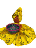 Afia Handmade Yellow African Candy Bowl Basket Doll