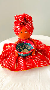 Afia Red White Mudcloth print Candy Bowl Catch-All Basket Doll