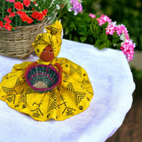 Afia Handmade Yellow African Candy Bowl Basket Doll