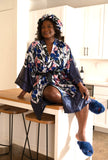 Hibiscus Satin Robe and Hair Bonnet