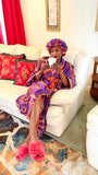 Ankara Satin Robe and Hair Bonnet Set