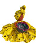 Afia Handmade Yellow African Candy Bowl Basket Doll