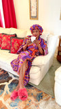 Ankara Satin Robe and Hair Bonnet Set