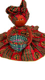 Afia Handmade Red Black African Gye Nyame Candy Bowl Basket Doll