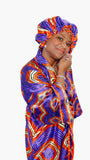Ankara Satin Robe and Hair Bonnet Set