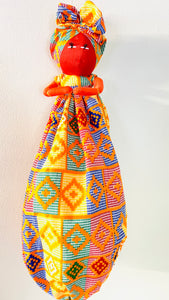 Yellow Kente Bisi Handmade African Plastic Bag Lady Holder
