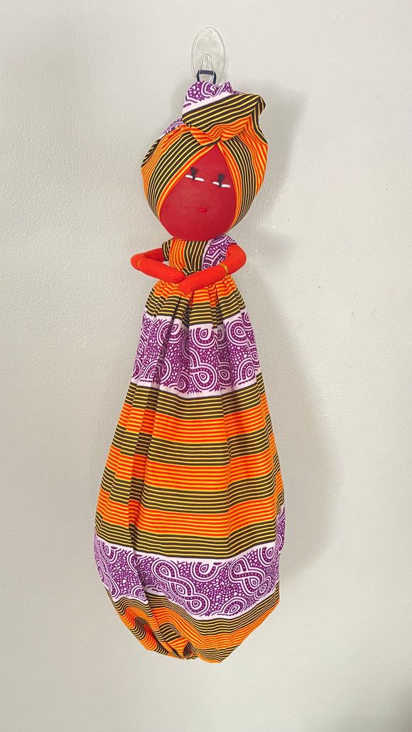 Bisi Purple Green Handmade African Plastic Bag Lady Holder