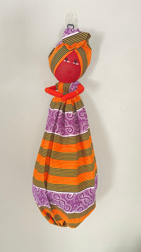 Bisi Purple Green Handmade African Plastic Bag Lady Holder