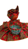 Afia Handmade Red Black African Gye Nyame Candy Bowl Basket Doll