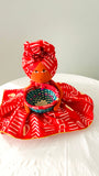 Afia Red White Mudcloth print Candy Bowl Catch-All Basket Doll