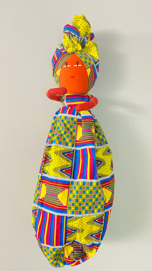 Bisi Yellow Handmade African Plastic Bag Lady Holder