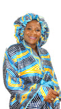 Cyan African Print Satin Robe and Hair Bonnet
