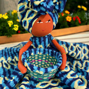 Afia Handmade Blue African Candy Basket Doll