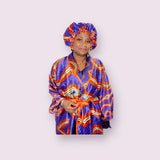 Ankara Satin Robe and Hair Bonnet Set