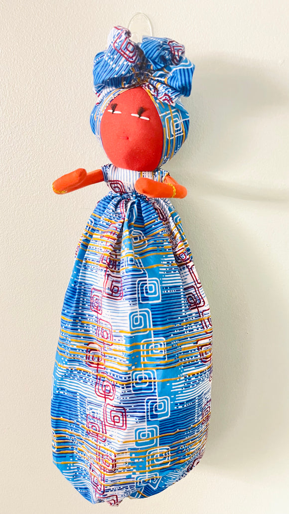 Bisi Blue Handmade African Plastic Bag Lady Holder