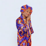 Ankara Satin Robe and Hair Bonnet Set