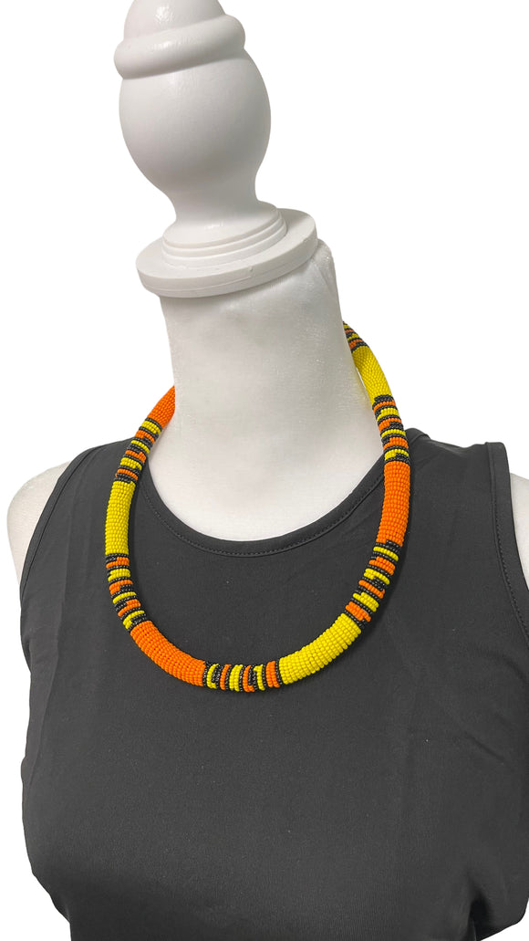 Vibrant African Massai Zulu Beaded Chocker Necklace