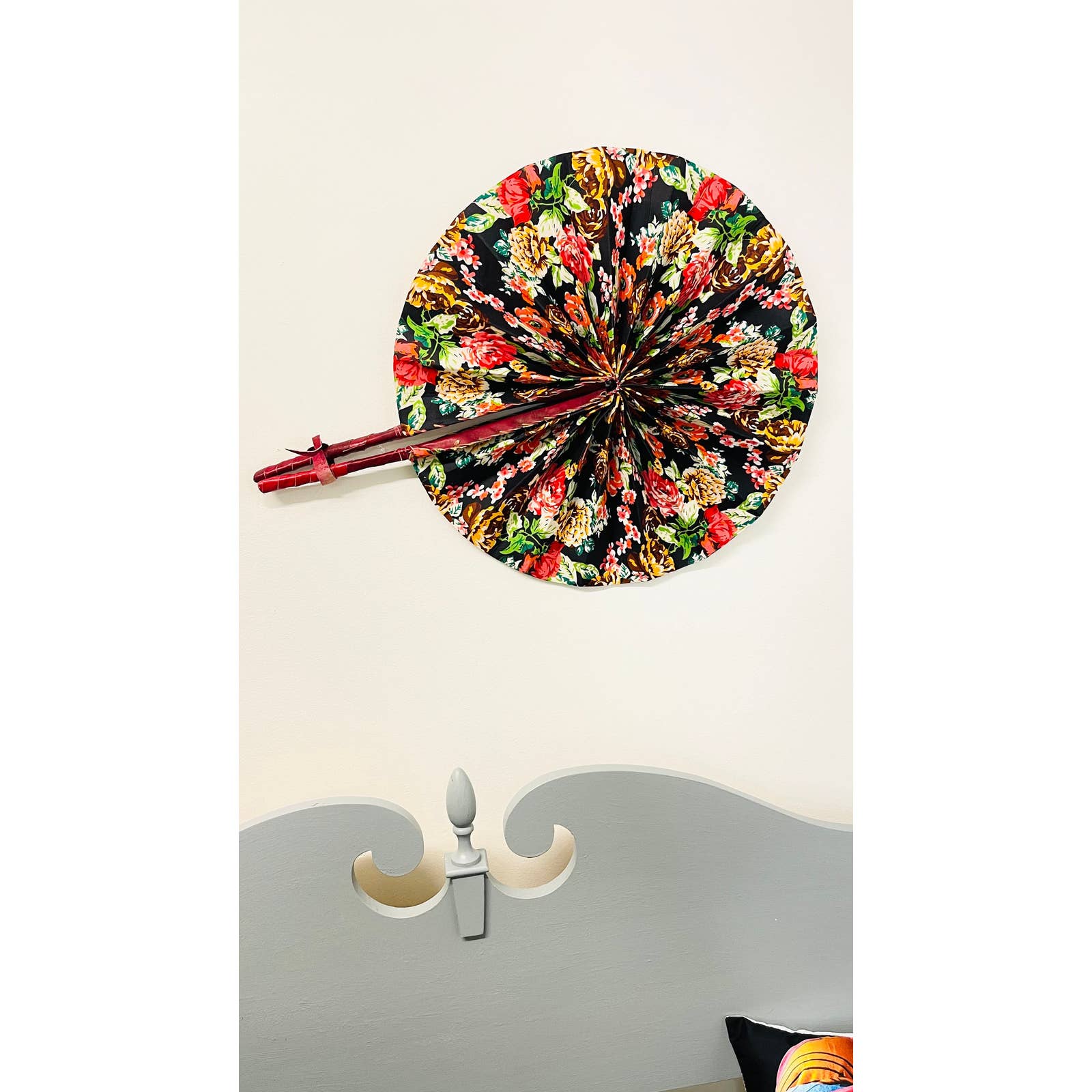 Extra Large African Print Leather Decorative Wall Fan, image size:1600x1600