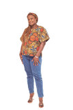 Tiwani Rolled sleeves African Print Casual Top with Matching Headband