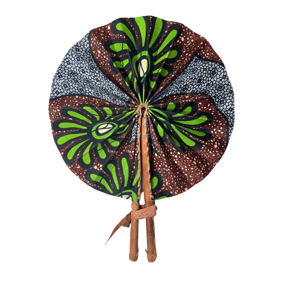 African Ankara Fan Green Floral