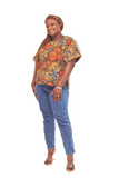 Tiwani Rolled sleeves African Print Casual Top with Matching Headband