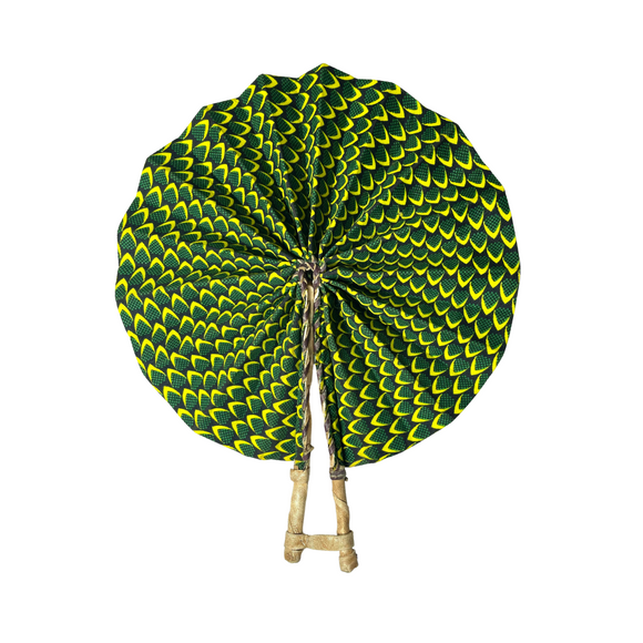 African Ankara Folding Fan Peacock Green