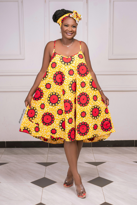 Ankara Spaghetti Strap Swing Flowy Summer With Matching Headwrap Ankara Spaghetti Strap Swing Flowy Summer With Matching Headwrap