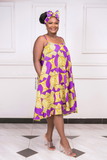 Ankara Spaghetti Strap Swing Flowy Summer With Matching Headwrap
