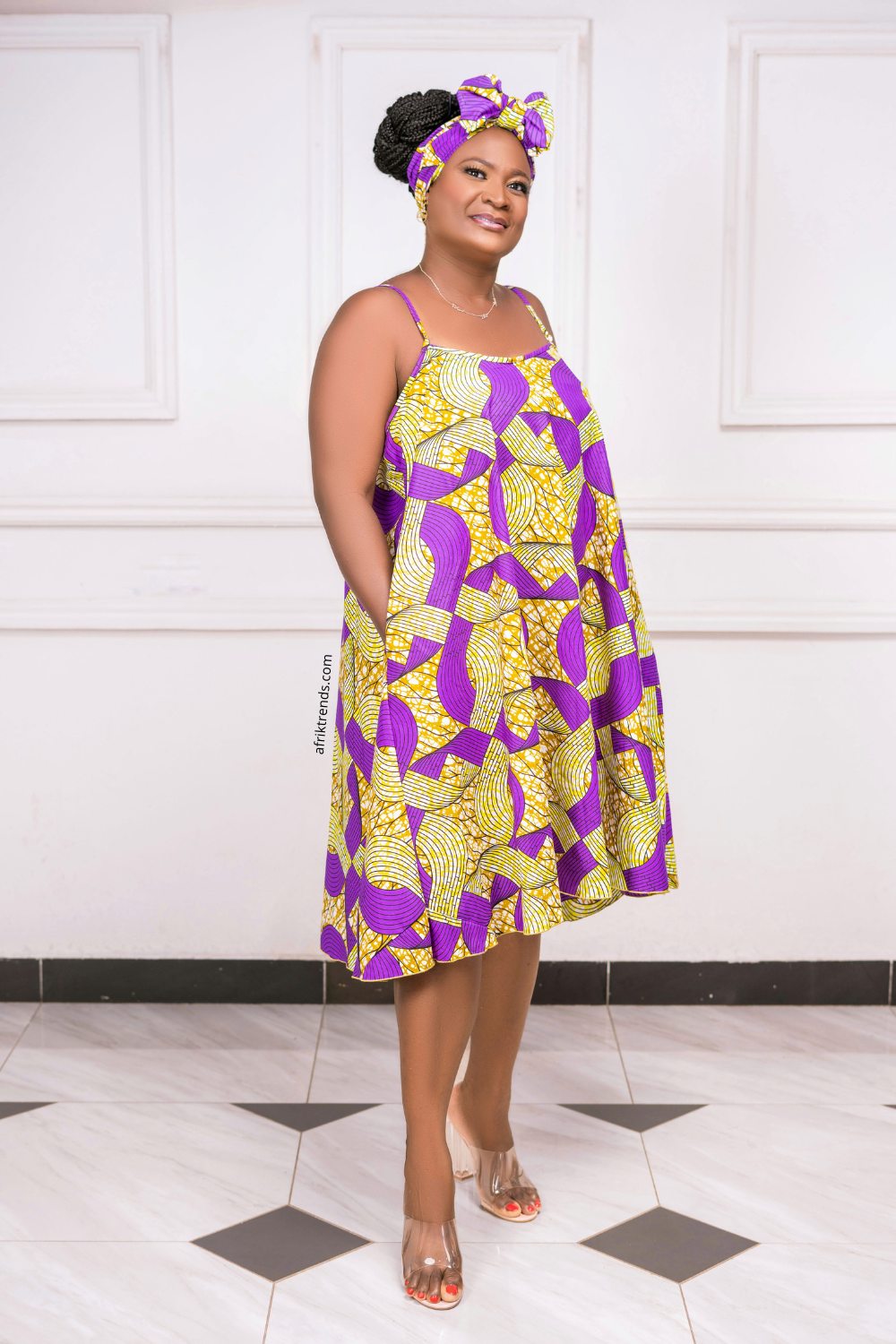 Ankara Spaghetti Strap Swing Flowy Summer With Matching Headwrap Ankara Spaghetti Strap Swing Flowy Summer With Matching Headwrap