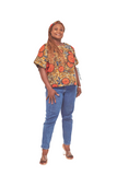 Tiwani Rolled sleeves African Print Casual Top with Matching Headband