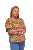 Tiwani Rolled sleeves African Print Casual Top with Matching Headband