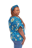 Tiwani Rolled sleeves African Print Casual Top with Matching Headband