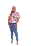 Tiwani Rolled sleeves African Print Casual Top with Matching Headband