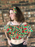 African Print Ruffle Crop Top & Headband
