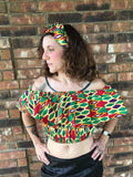 African Print Ruffle Crop Top & Headband