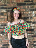African Print Ruffle Crop Top & Headband