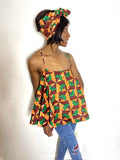 Ankara Spaghetti Strap Flowy Blouse With Matching Headwrap