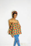 Ankara Spaghetti Strap Flowy Blouse With Matching Headwrap