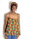 Ankara Spaghetti Strap Flowy Blouse With Matching Headwrap